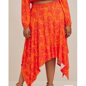 Torrid Handkerchief Hem Floral Super Soft Maxi Skirt Orange Size 1X